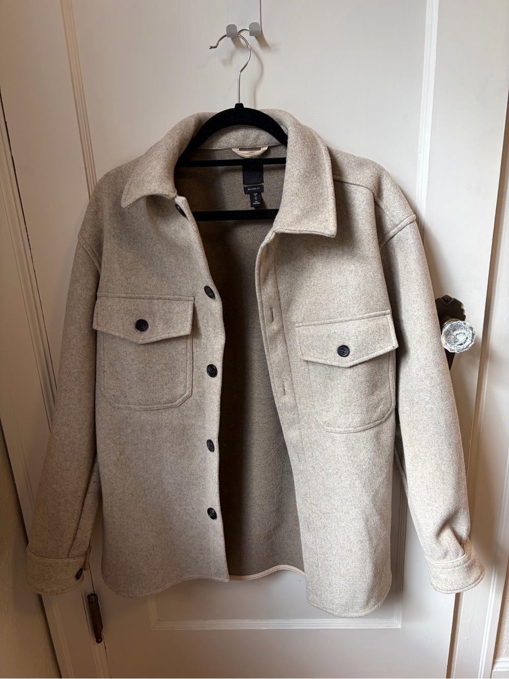H&M Beige Wool-Blend Shirt Jacket